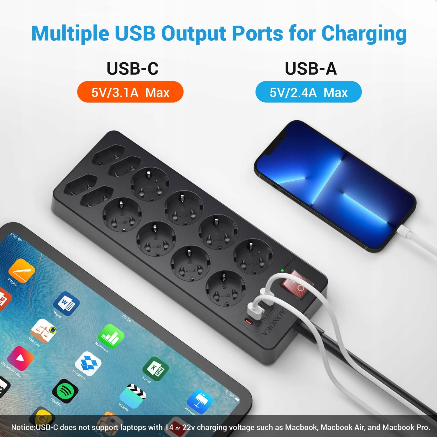 AONOKA Przedłużacz Taśma Listwa Zasilająca USB 12 — miniatura 4
