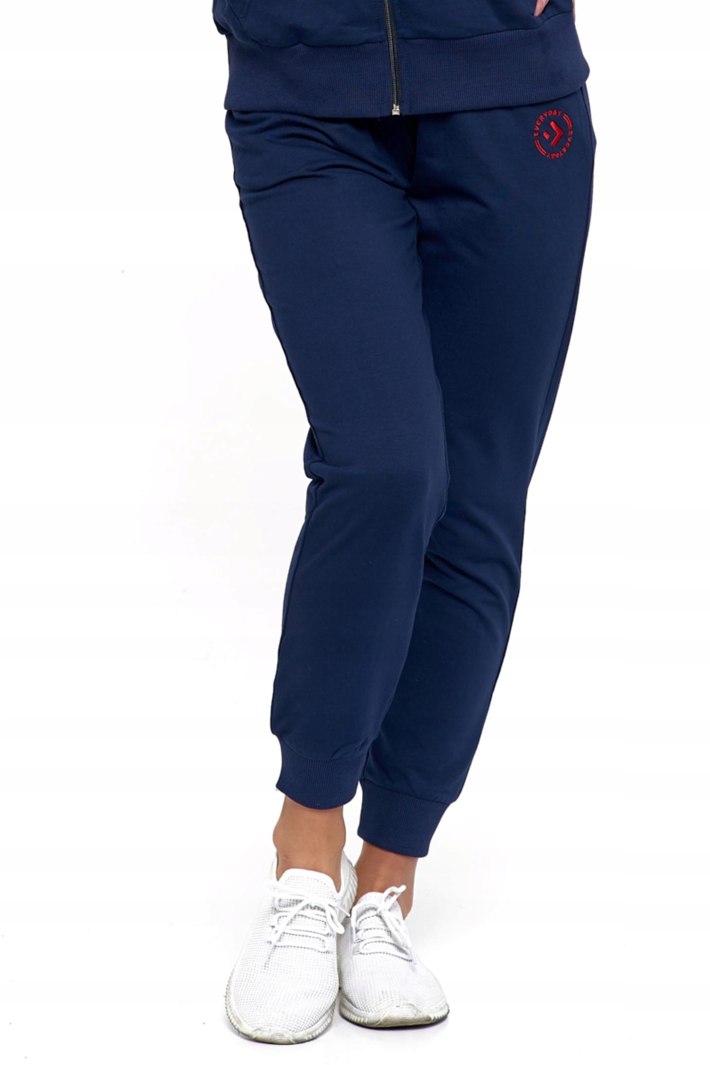 SPODNIE DAMSKIE DRESOWE MORAJ KLASYCZNE WIĄZANE KIESZENIE GRANATOWE R.XXL