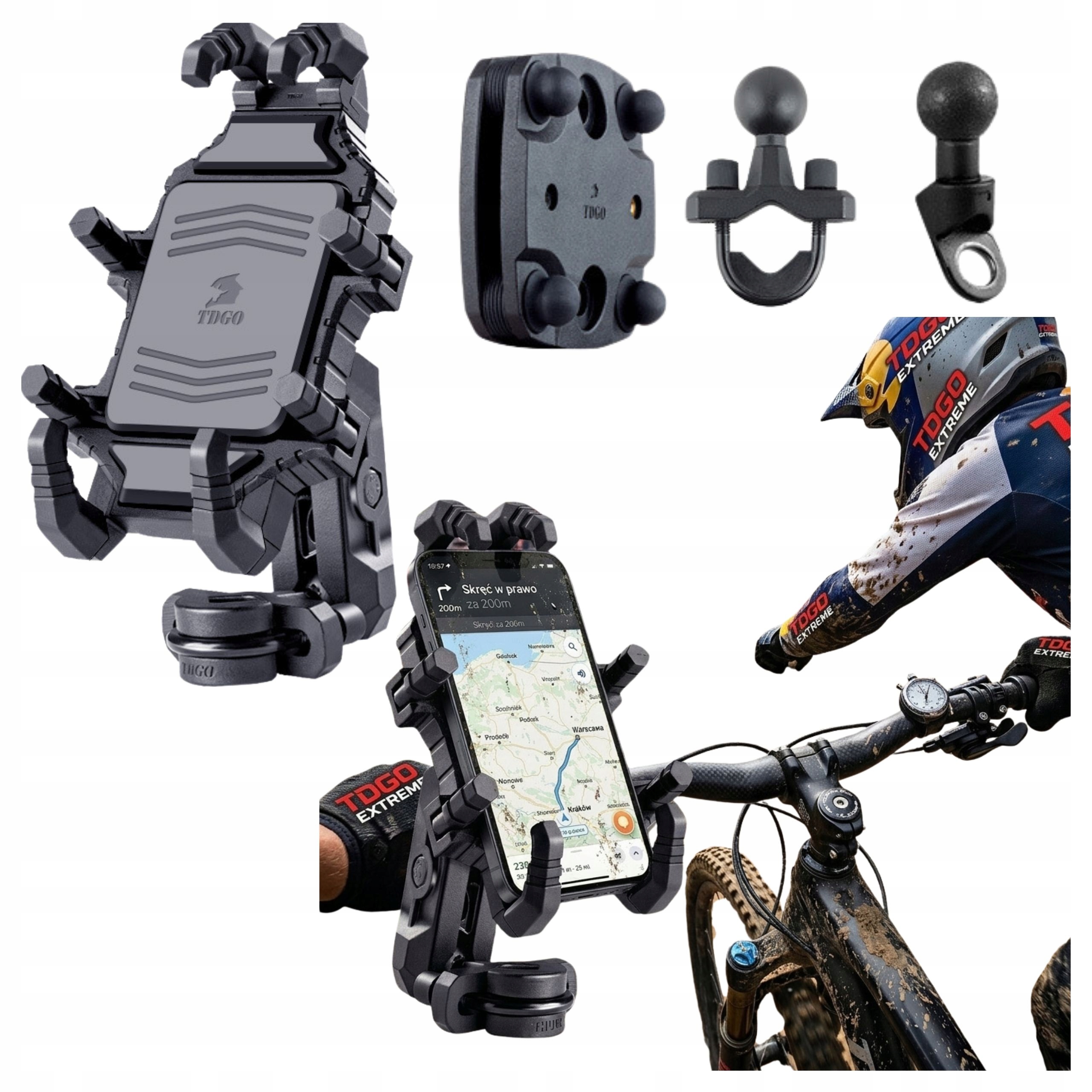 Pancerny Uchwyt Na Telefon Motocyklowy Rowerowy Tdgo 5"-7,2" Antywibracyjny