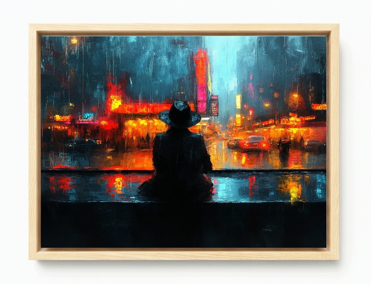 Obraz Rama American Box Postava Muž Noc Mesto Dážď Svetlo 80x60