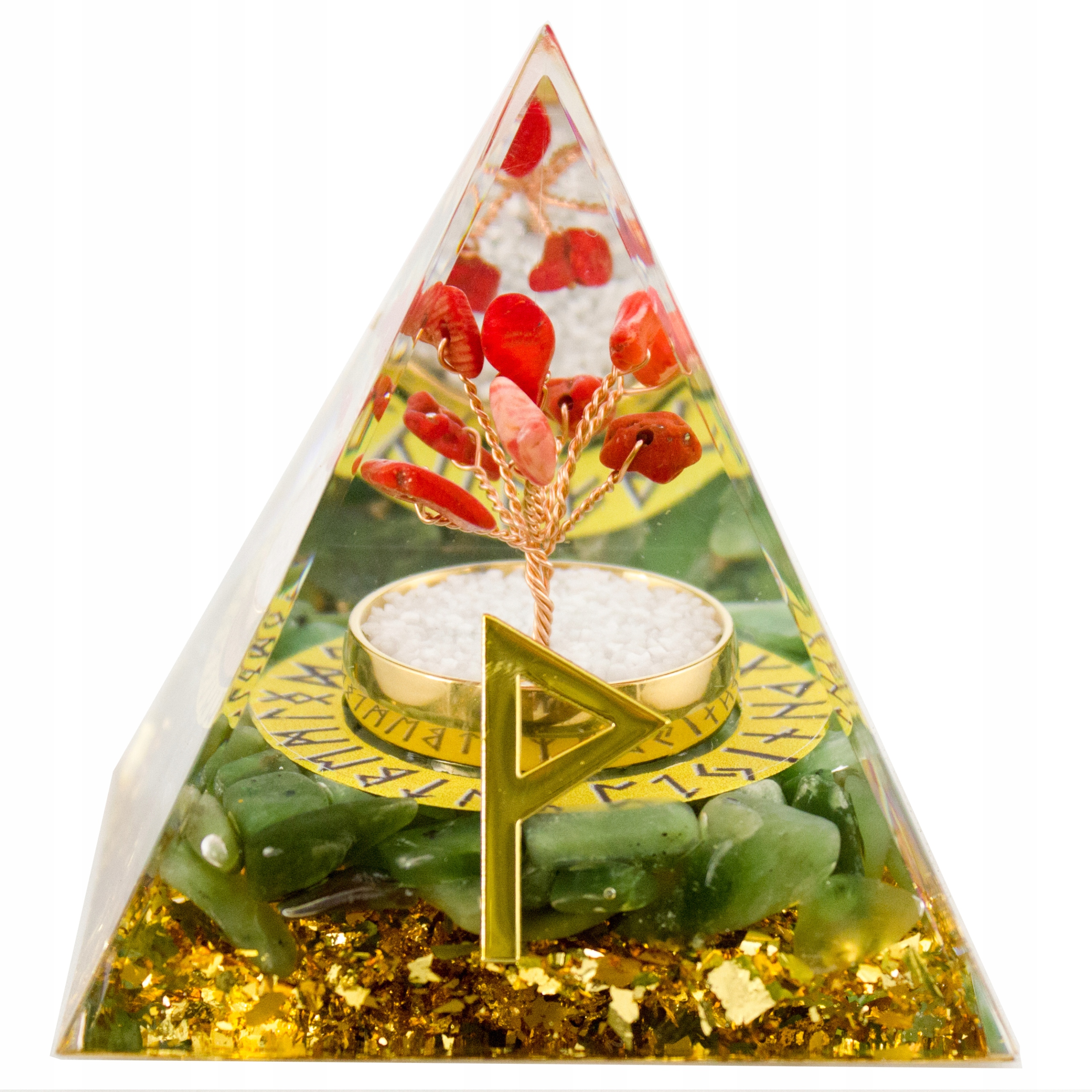 Pyramida Orgonit Severské Runy Korál Achát Aventurín Měď Štěstí 6 cm