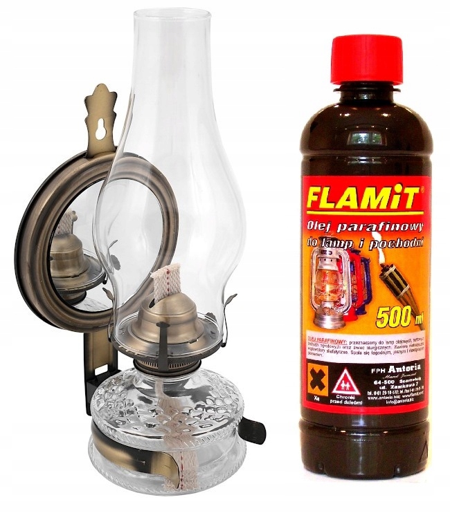 Petrolejová Lampa 31 cm S Zrcátkem Stará Mosaz Antik Ozdobná Patina Zrcadlo