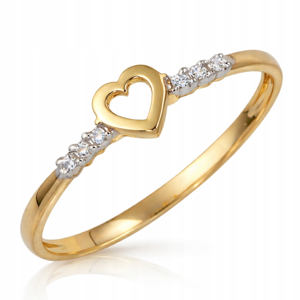 Zlatý Prstýnek 585 s Bílou Zirkonií Srdce Gravírování Bonus r19