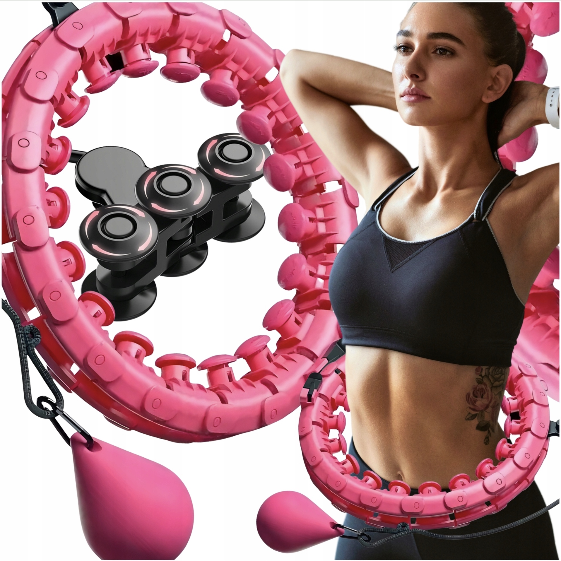 HULA HOP Z OBCIĄŻENIEM WYPUSTKAMI ODCHUDZAJĄCE FITNESS SKŁADANE SMART FIT