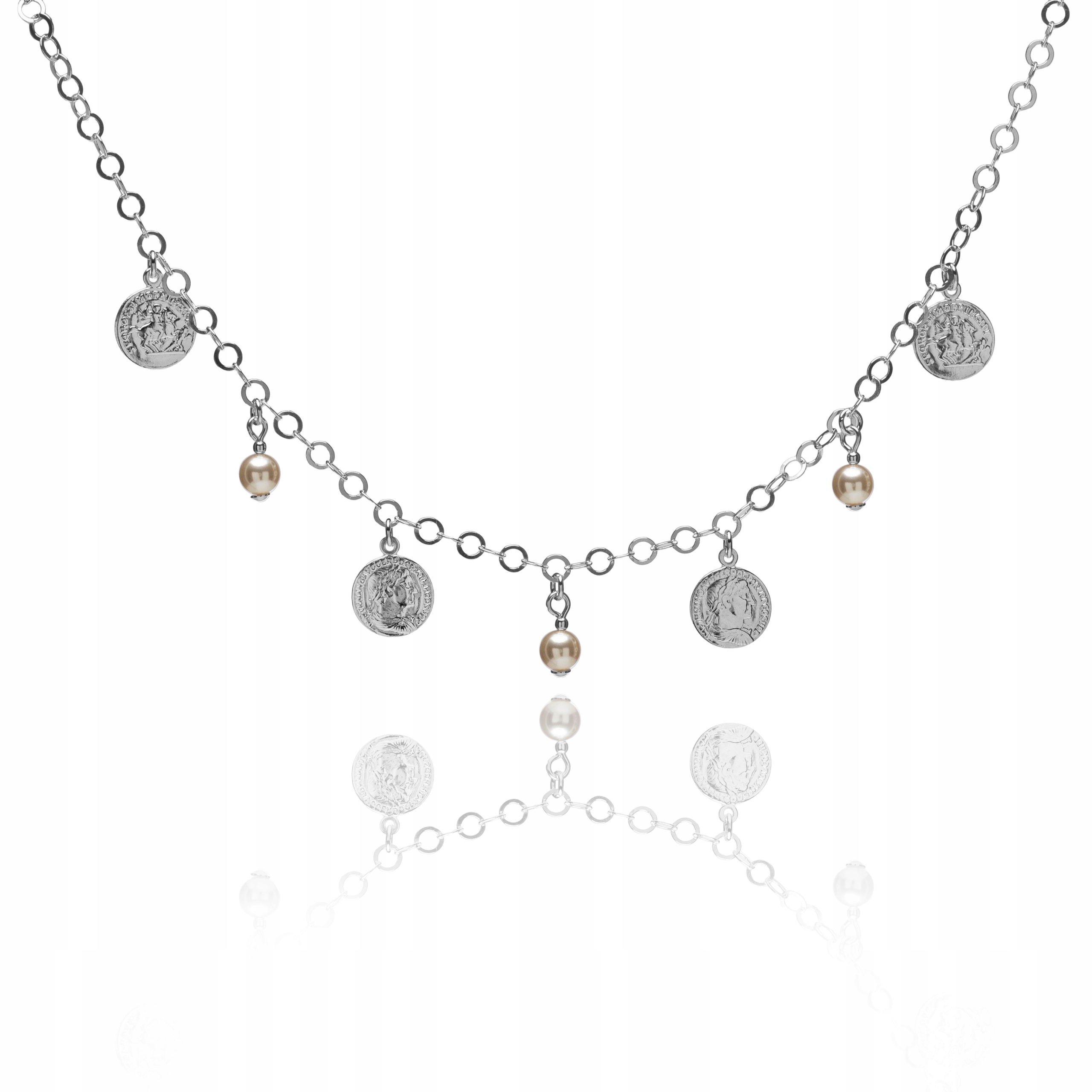 

Naszyjnik perełki & monety srebrny rodowany