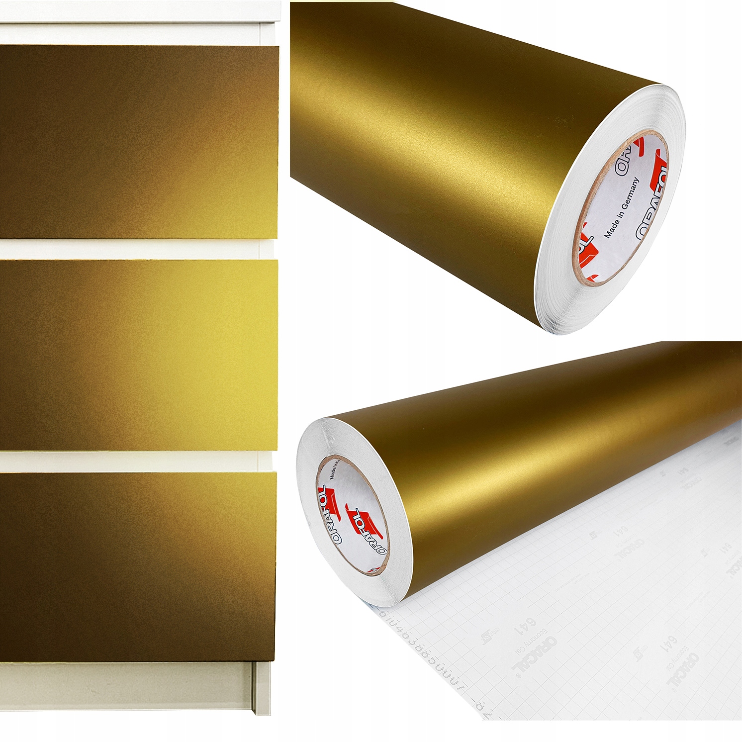 Lepicí dýha Fólie na nábytek Dveře Skříně Stolek Diy Zlatá Barva Mat