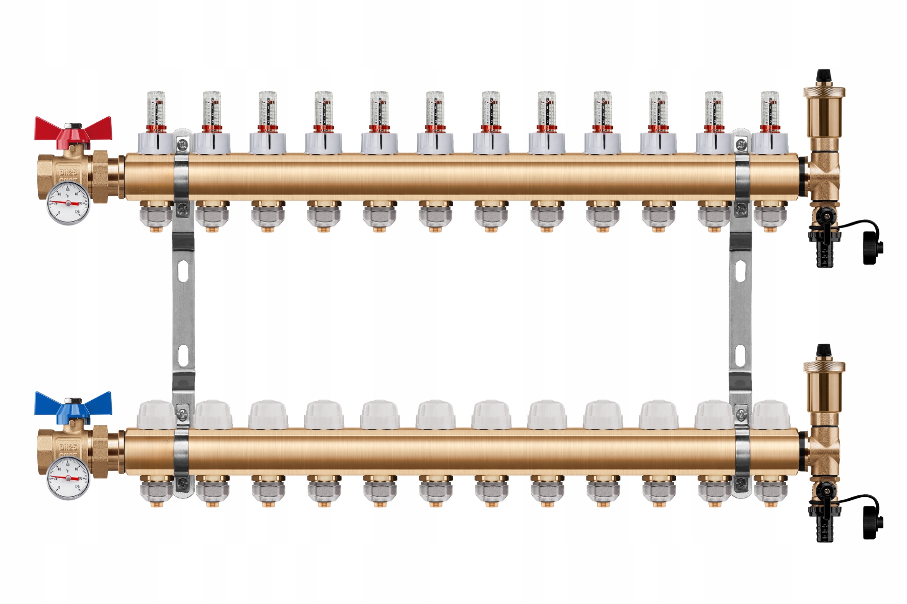Rozdělovač Podlahy 12 Okruhů Jednoduchý Kulový Ventil Teploměr Pex