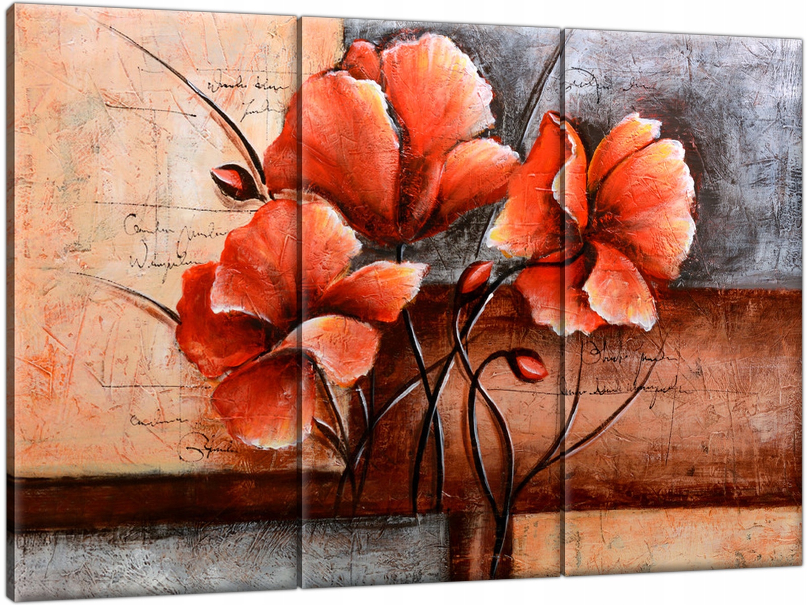 

Maki Czerwone Kwiaty 90x60 Obraz Tryptyk do salonu