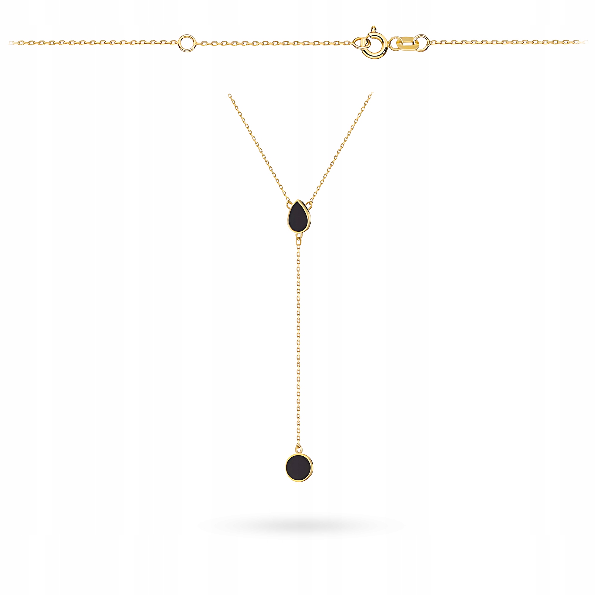 Zlatý Náhrdelník Řetízek Dámský pr. 585 Kravata Černá Lžička Kolečko 14k