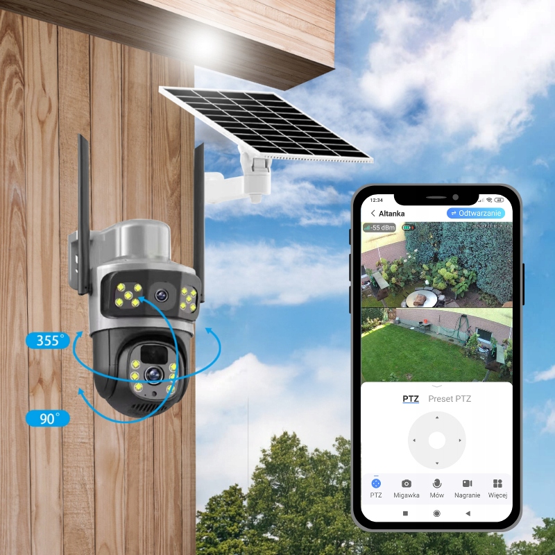 PODWÓJNA KAMERA SOLARNA 2W1 NA KARTE SIM 4G LTE ZEWNĘTRZNA OBROTOWA GSM Stan opakowania oryginalne