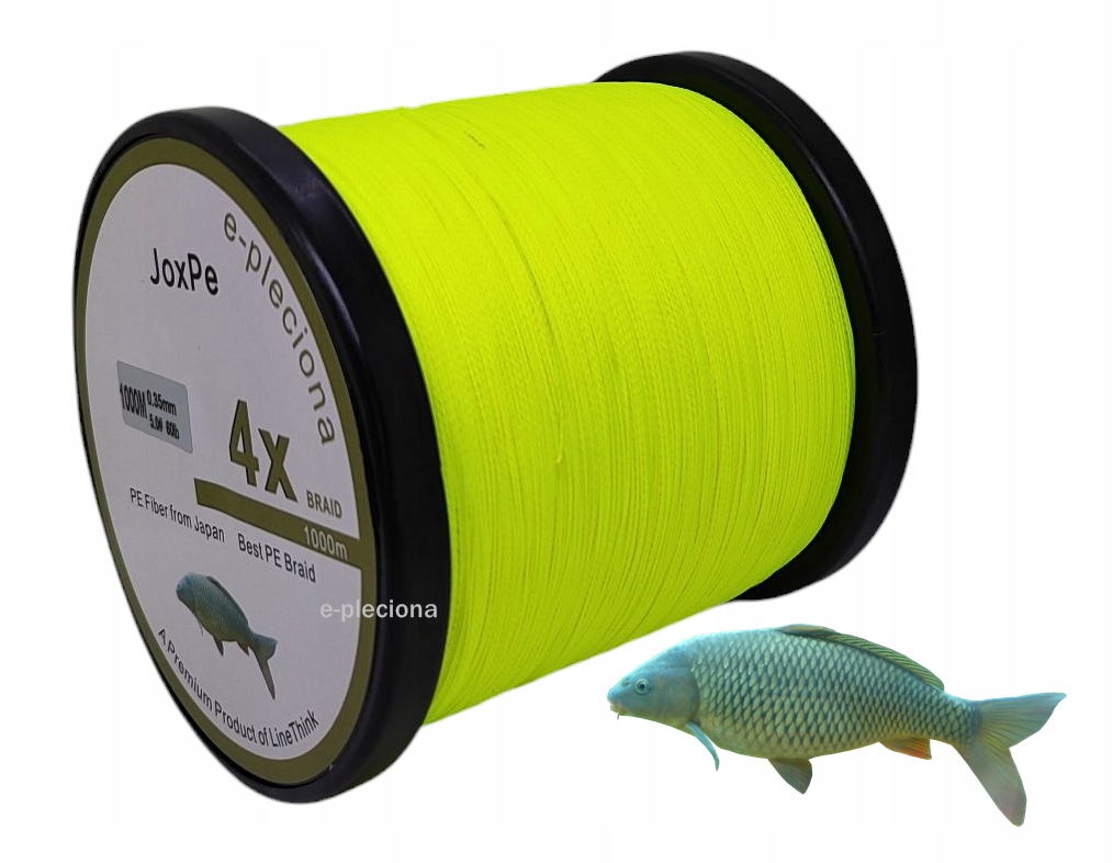 plecionka JoxPe x4 1000 m 0,20 mm żółta fluo 30 lb karpiowa sandaczowa