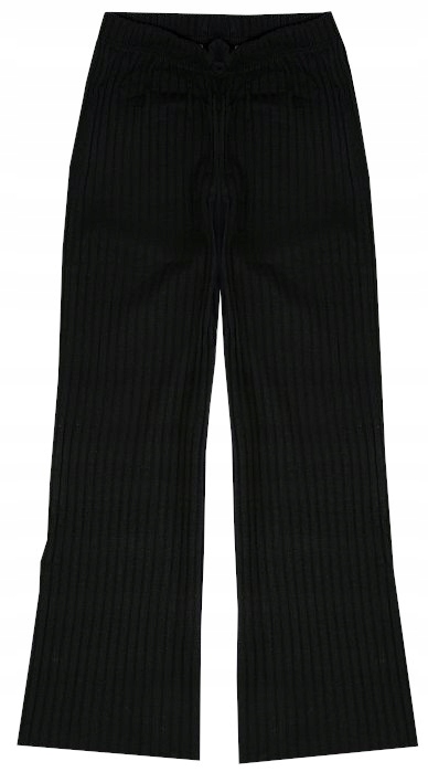 DZIANINA DZWONY SZEROKIE SPODNIE czarne L H700D