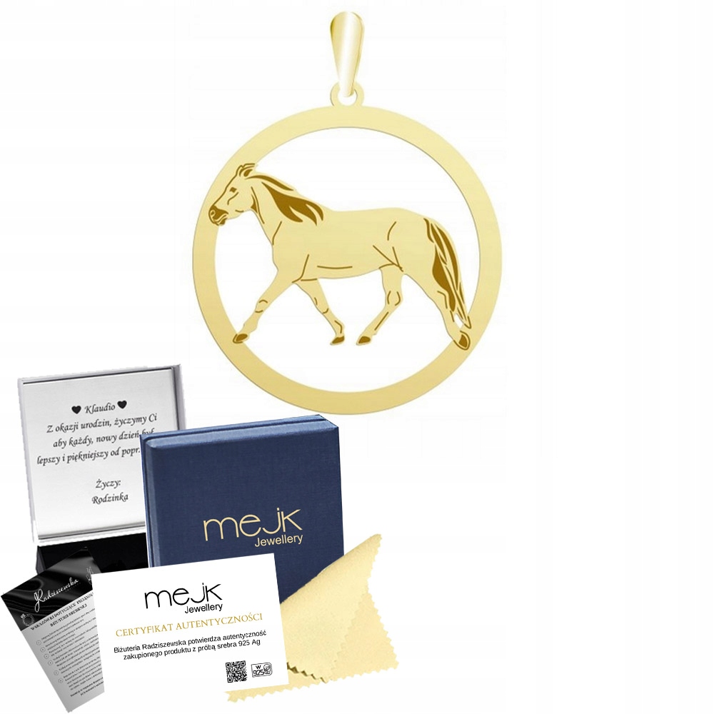 Zlatý přívěsek s koněm Huculským 925 Dárek Žena Šperky Gravírování