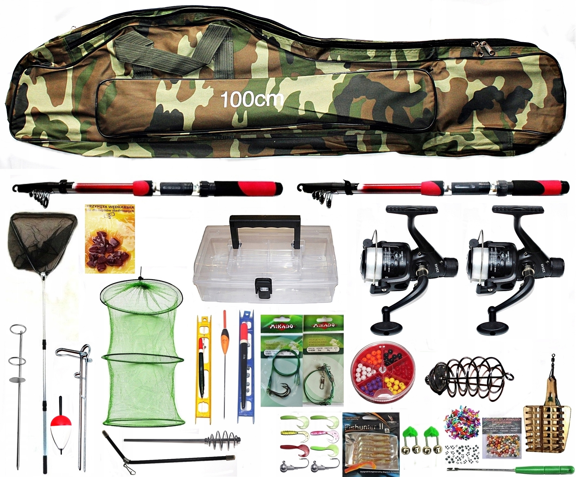 Dwie Wędki Dwa Kołowrotki Pokrowiec 100 cm. Akcesoria XXXL Gratis.