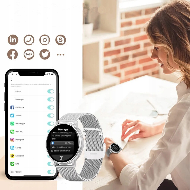 РОЗУМНИЙ ГОДИННИК ЕЛЕГАНТНИЙ ЖІНОЧИЙ ГОДИННИК CALLS MENU PL БРАСЛЕТ + РЕМІНЕЦЬ