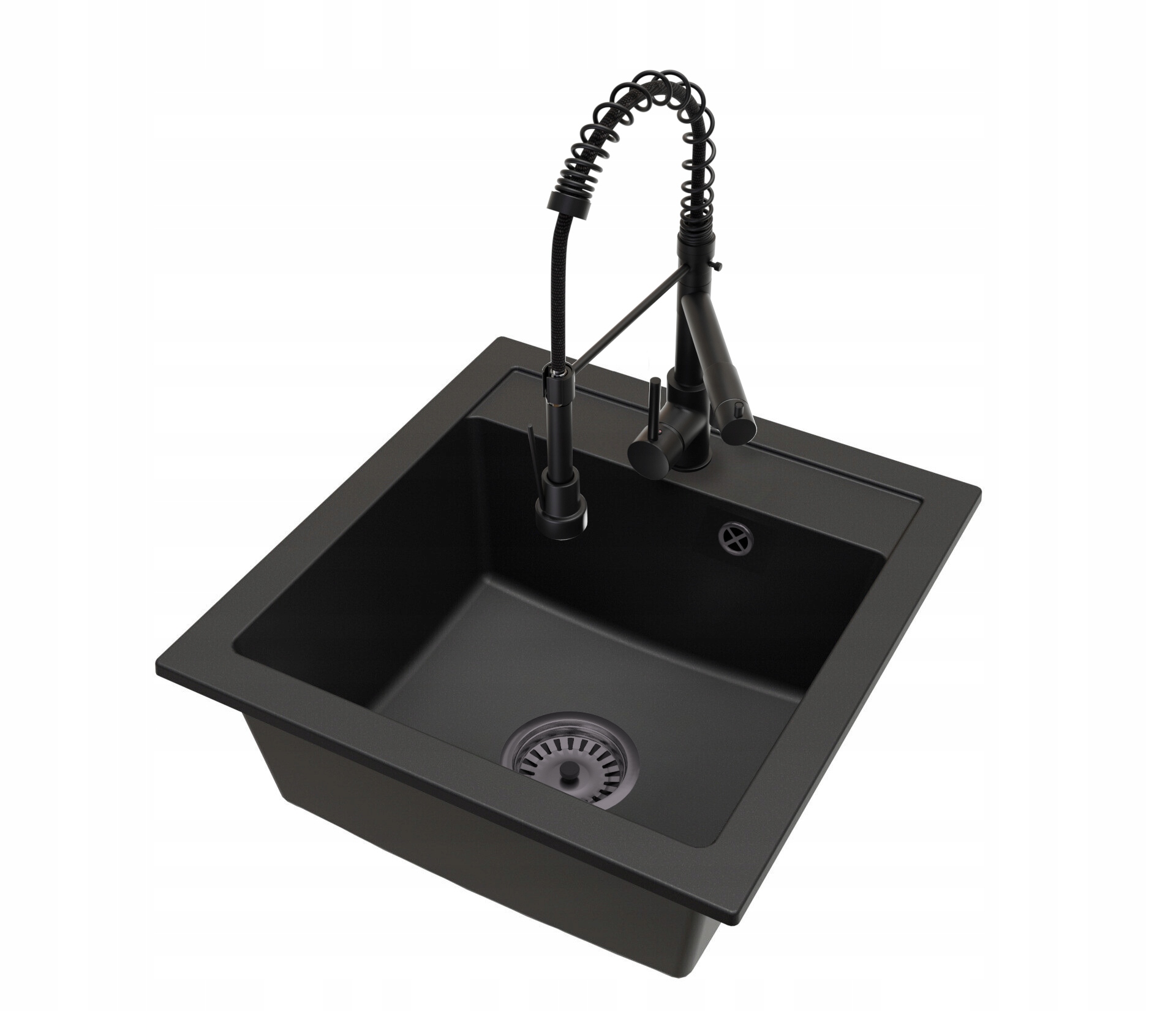 Kuchyňský granitový dřez Černý Baterie Duo Sifon Černá