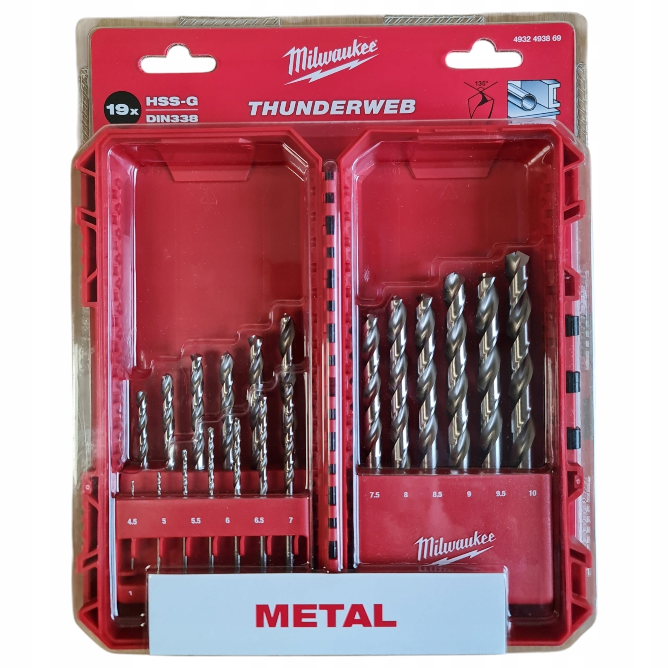 Milwaukee 4932493869 Zestaw wierteł walcowe do metalu 1-10mm Hss-g 19szt.
