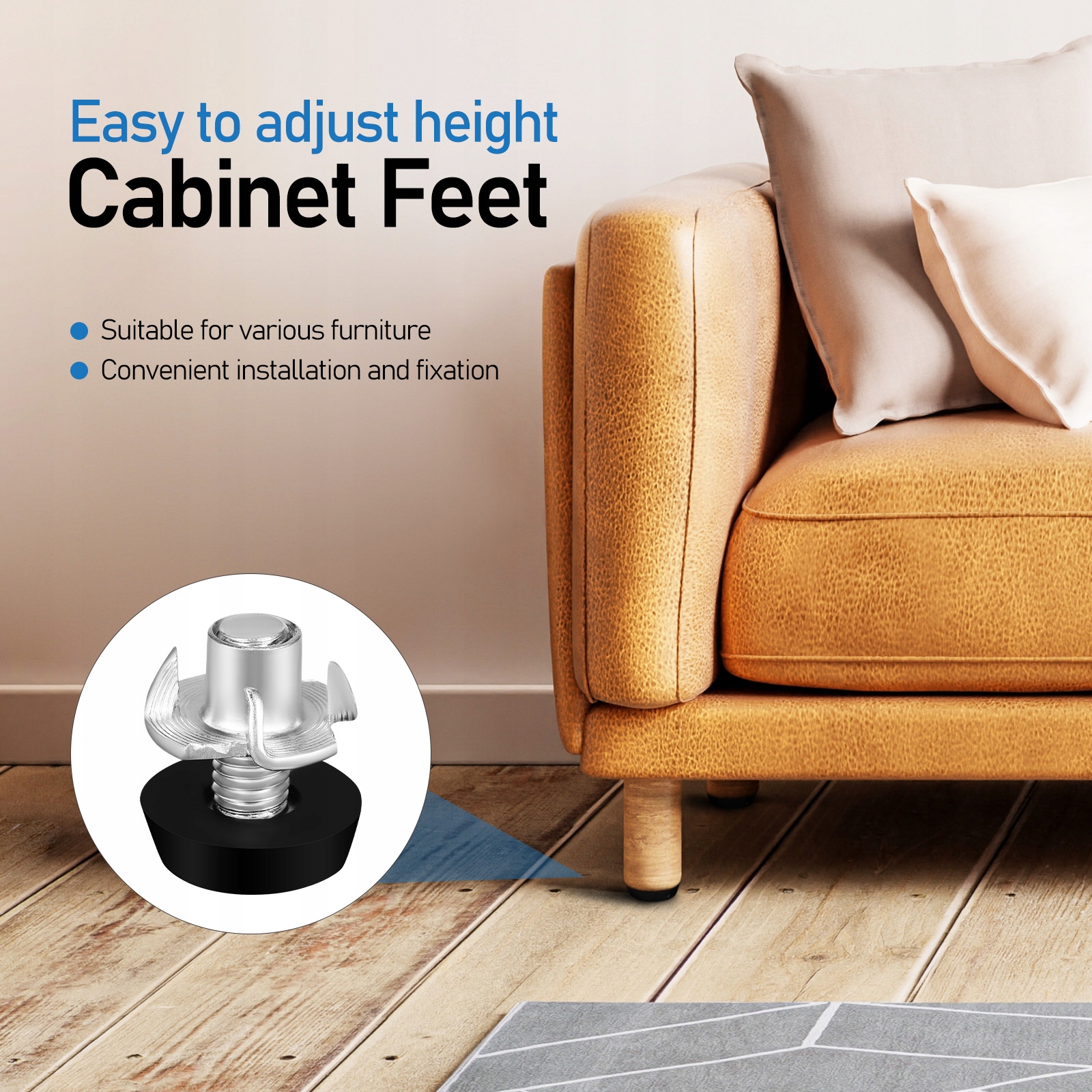 REGULOWANE NÓŻKI MEBLOWE STABILNOŚĆ DLA STOŁÓW SOF SZAFEK KRZESEŁ Kolor czarny