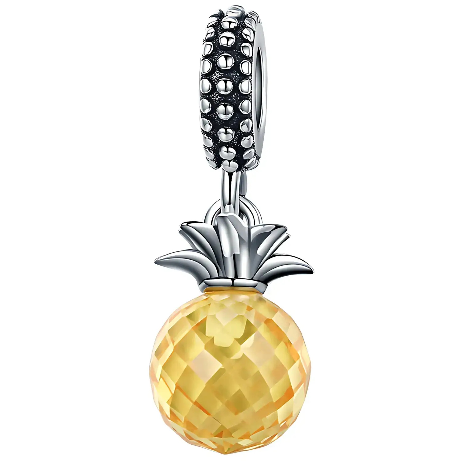 Přívěsek Charms Stříbro 925 Ananas Žlutý Křišťál Tropické prázdninové ovoce