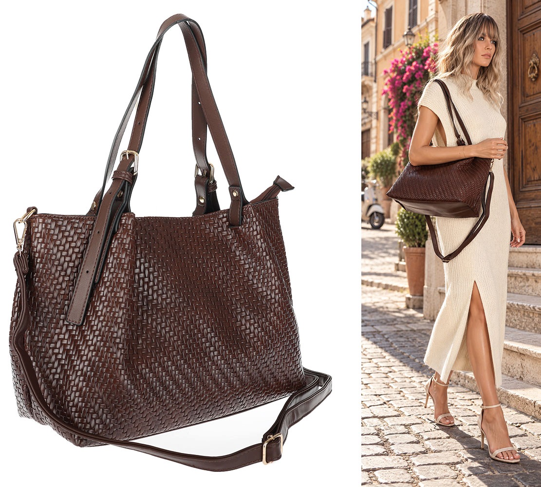Dámská kabelka kufřík shopper prostorná elegantní přes rameno HJ397 Čokoláda