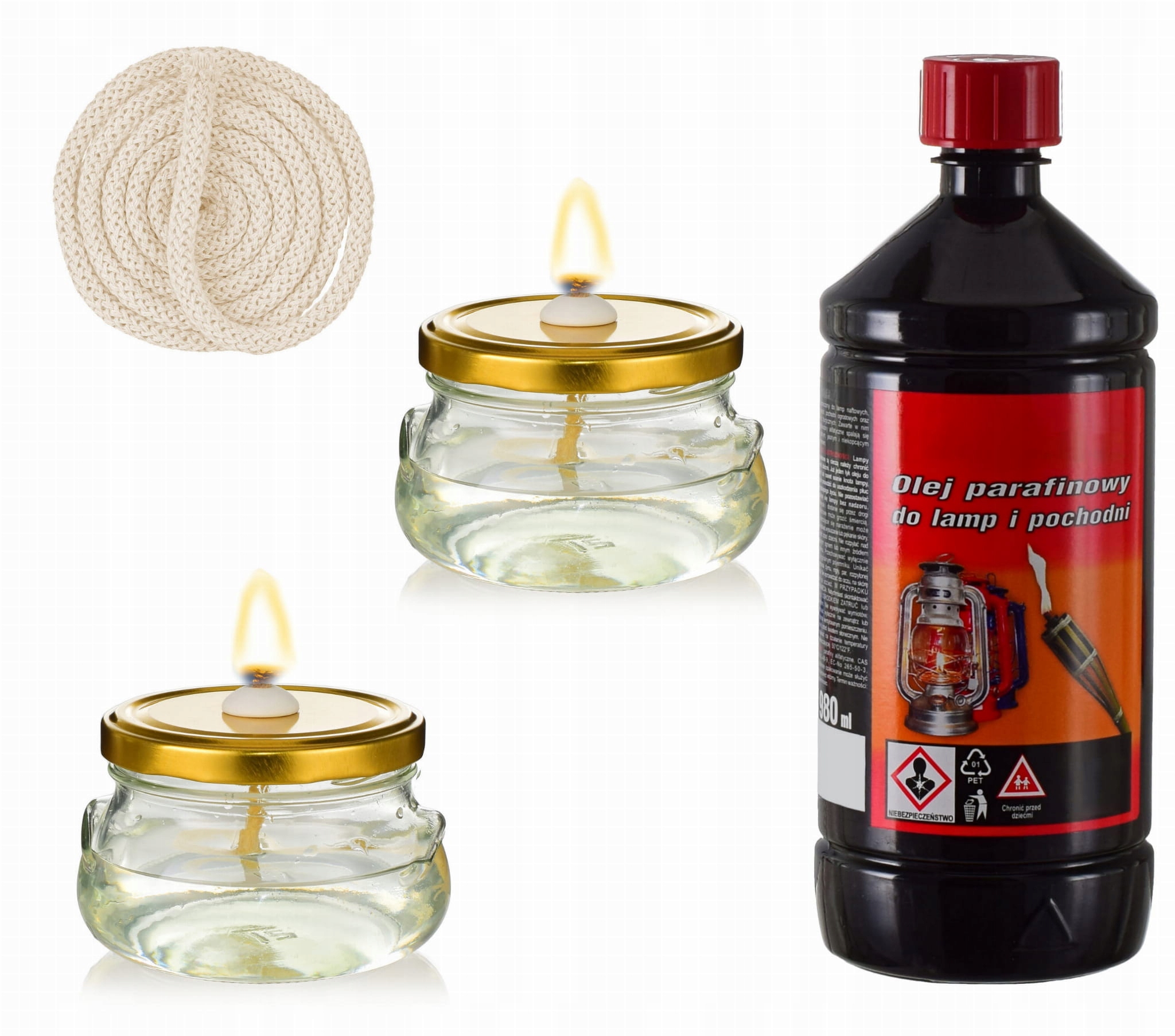 ZESTAW 2 LAMPIONY LAMPY NAFTOWE ŚWIECA OLEJ + KNOT
