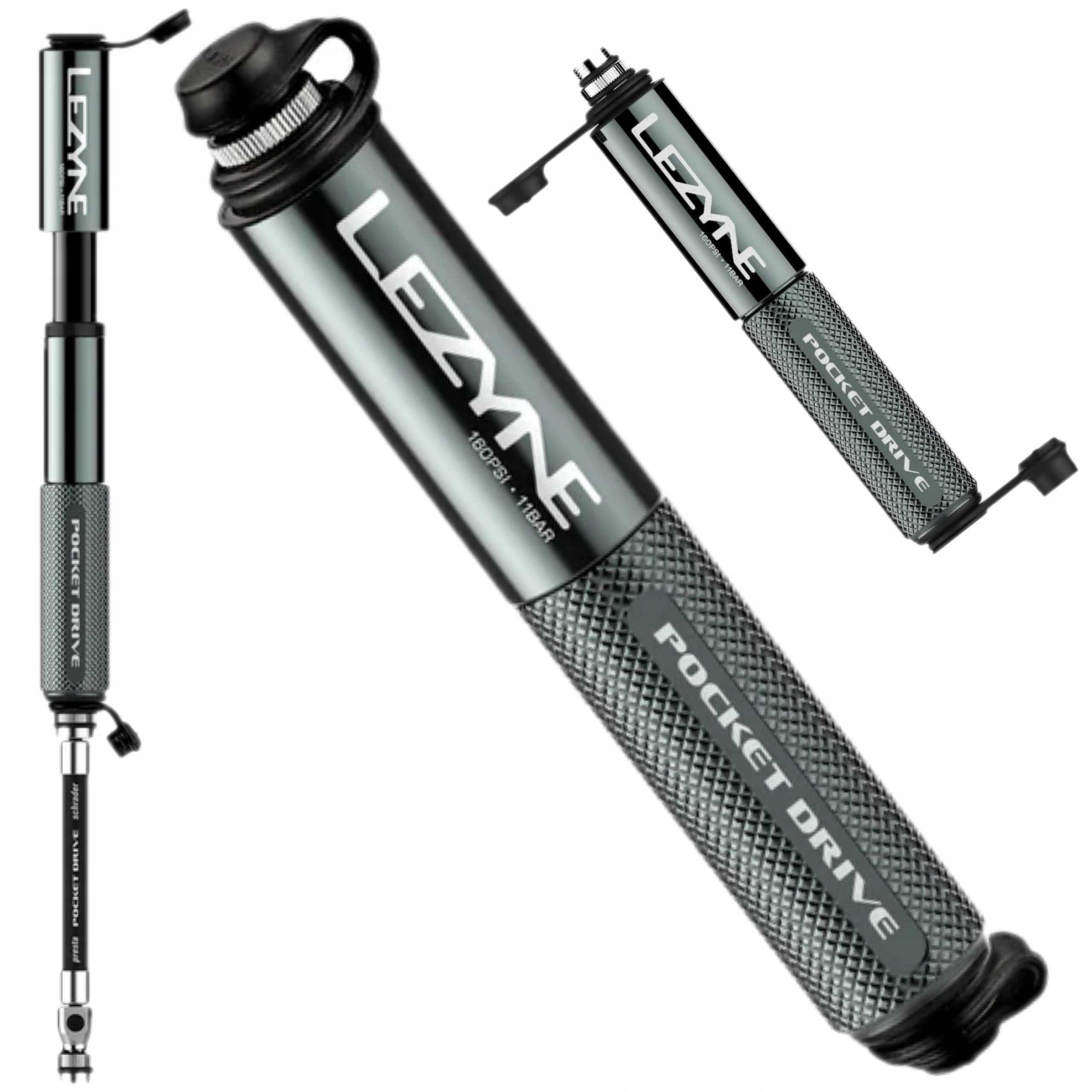 Mini cyklistická pumpa Lezyne Pocket Drive 160psi 140 mm Flex Presta Schrader