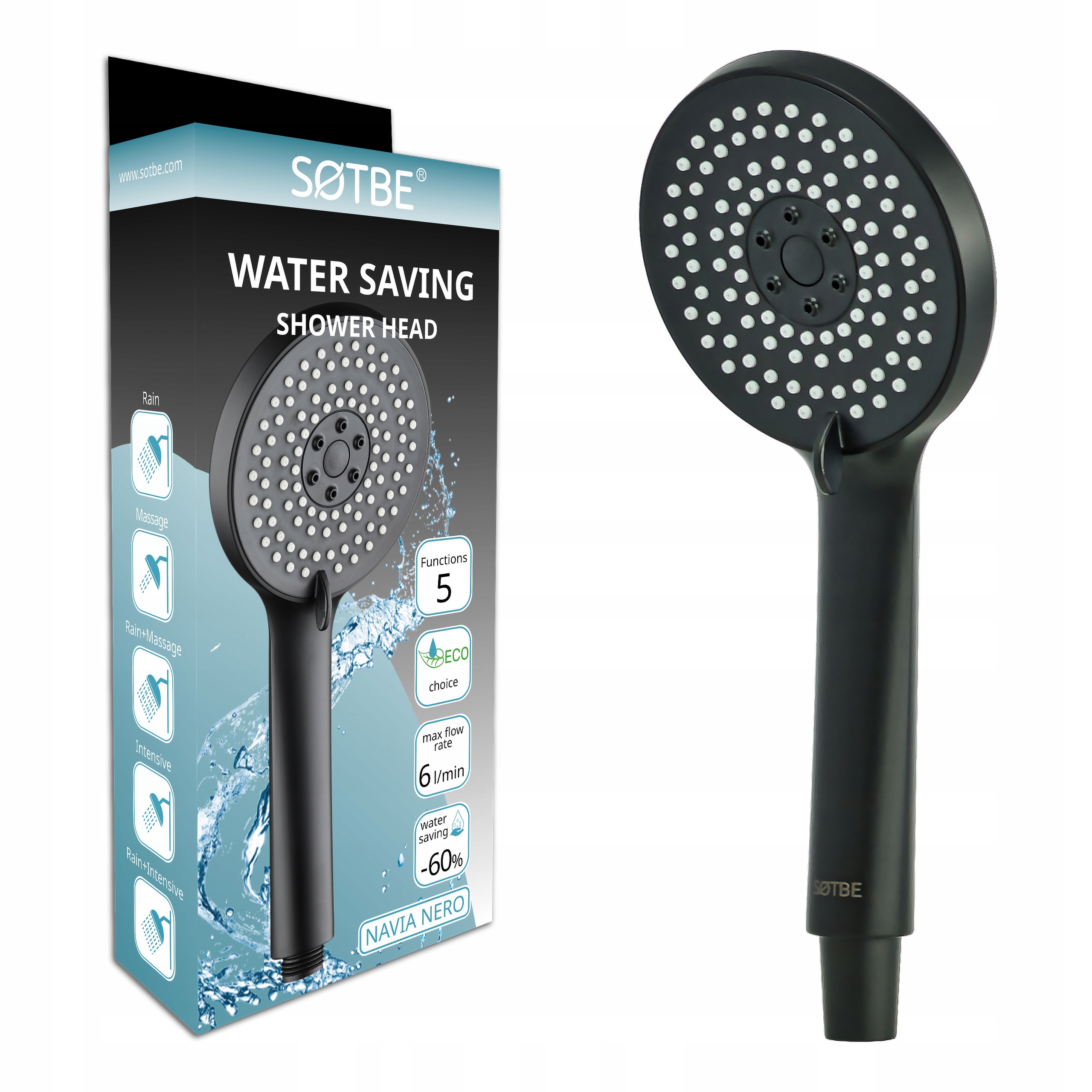 Słuchawka do prysznica 5 funkcji napowietrzona 6L/min ECO OSZCZĘDNA SOTBE