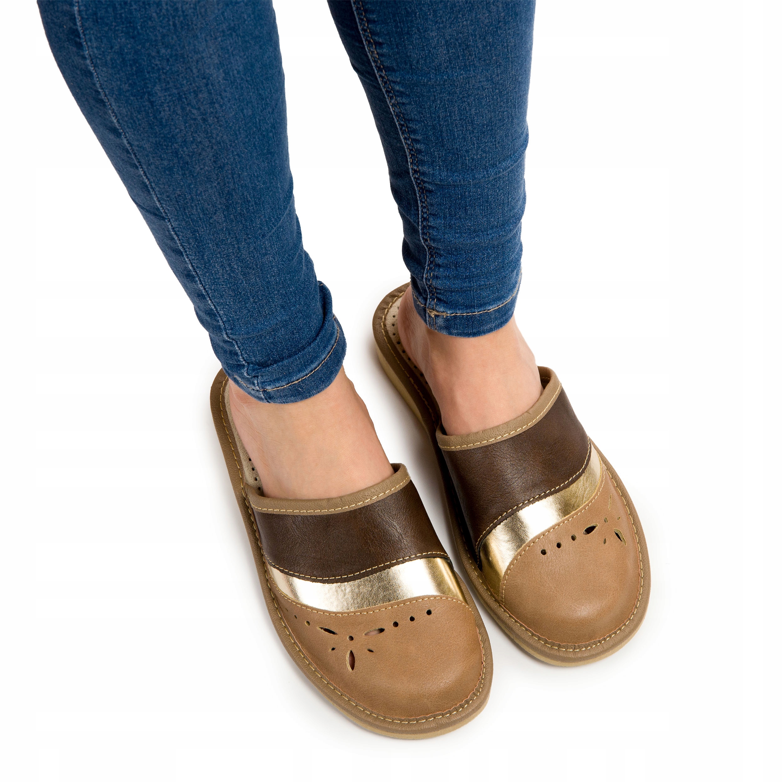 

Polskie Pantofle Skórzane Damskie Kapcie Pełne