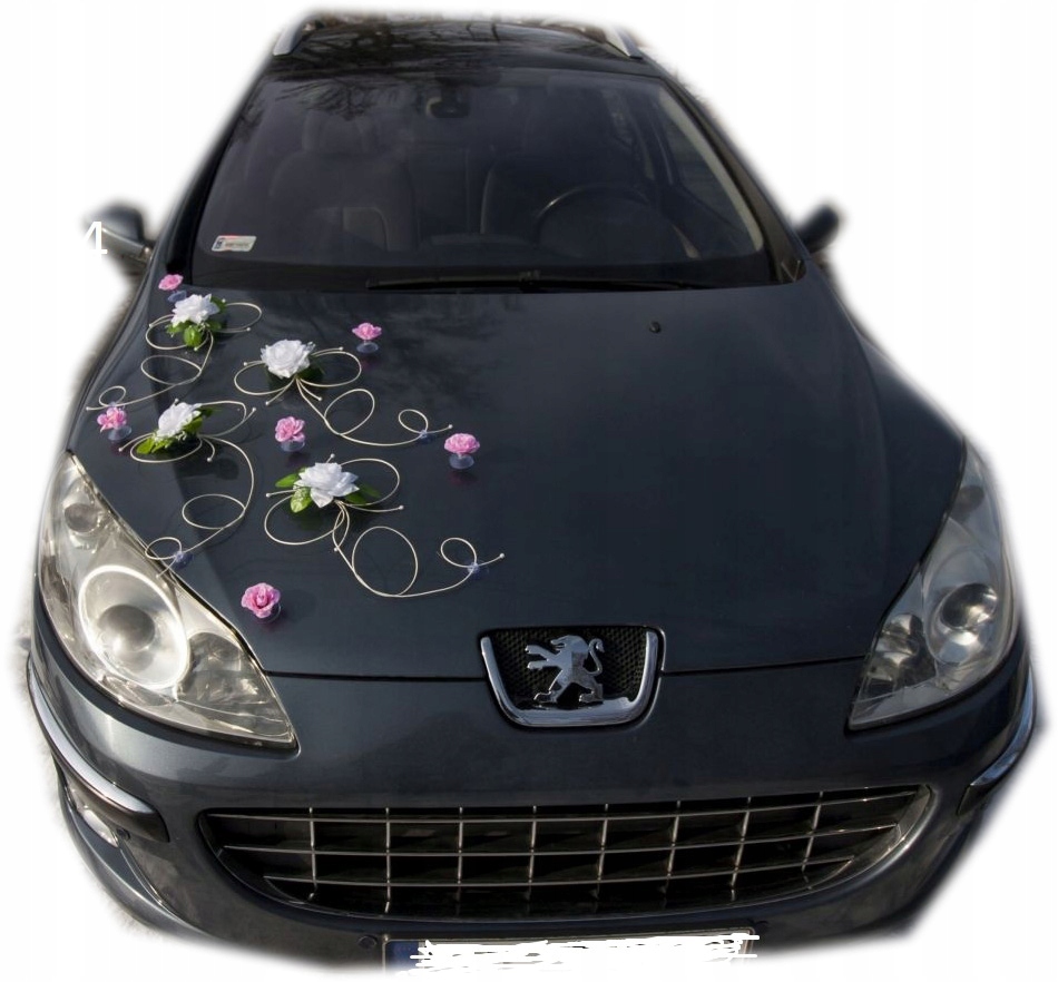 Jemná dekorace na auto bílo-růžová 114