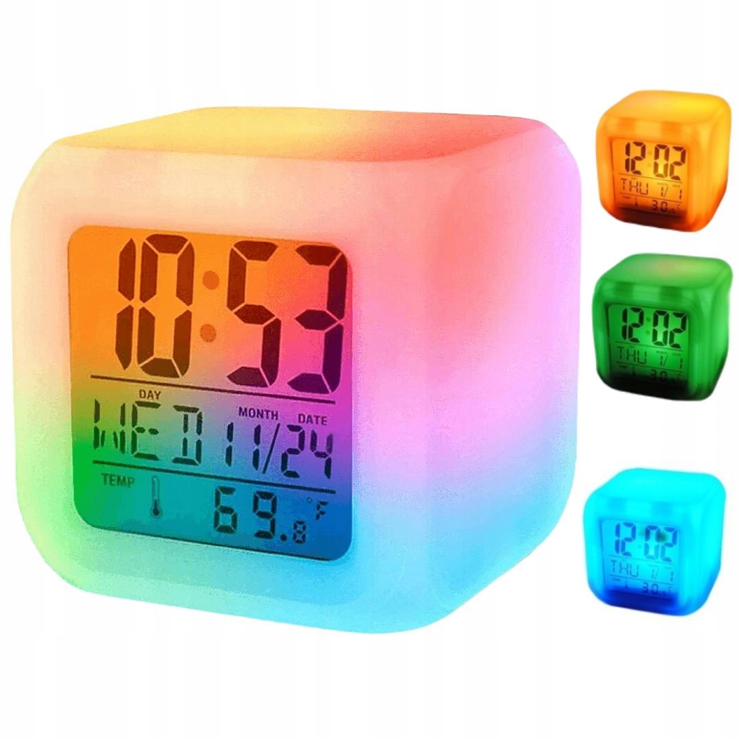 BUDZIK ZEGAREK TERMOMETR ŚWIECĄCY KAMELEON LED Marka PrzydaSie