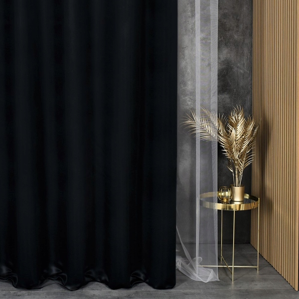 ZASŁONY BLACKOUT 200X180 CZARNY TAŚMA Na Wymiar Wzór gładki