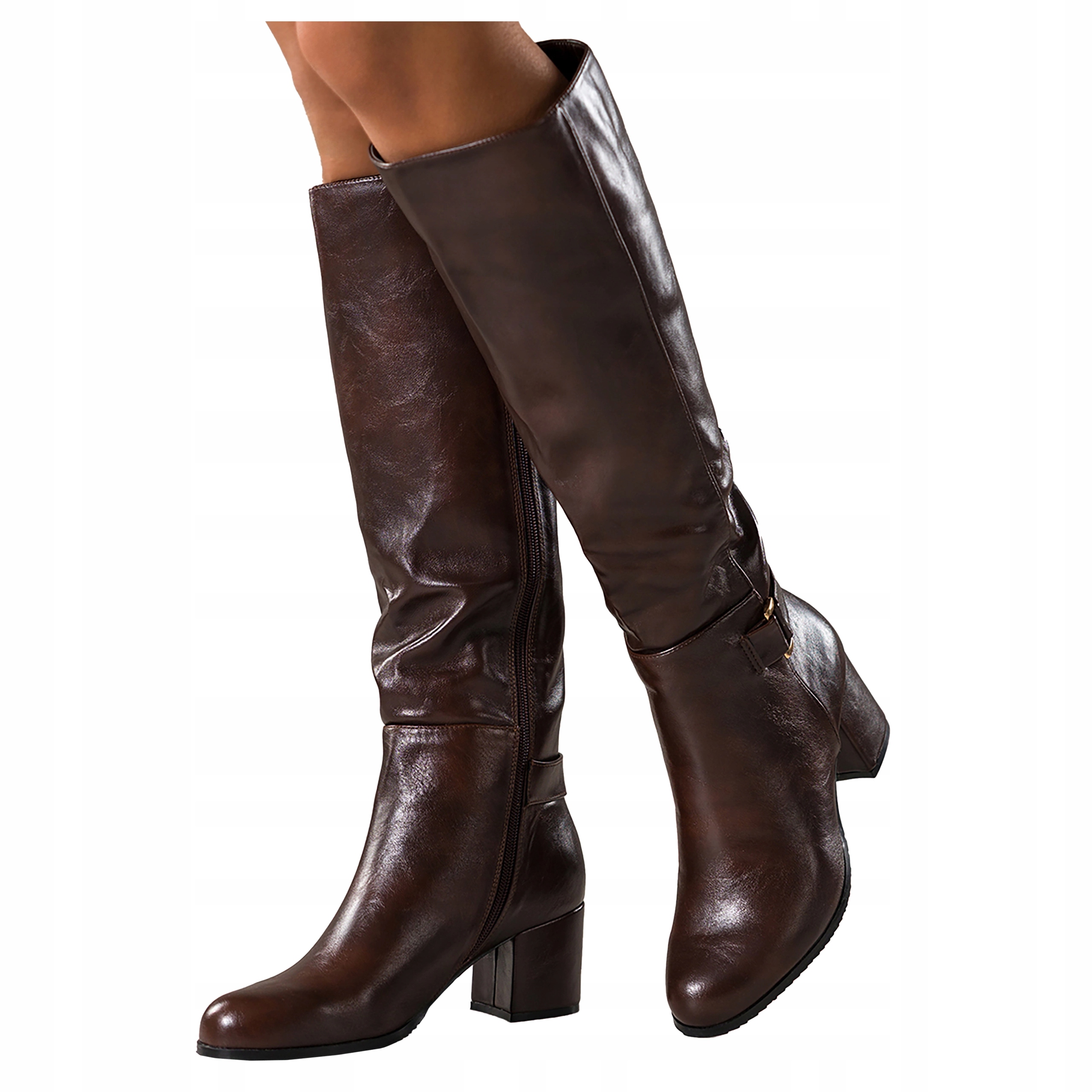 Hnědé Kozačky Dámské Pohodlné Zlaté Ozdoba Podpatek Klasické vel. 40