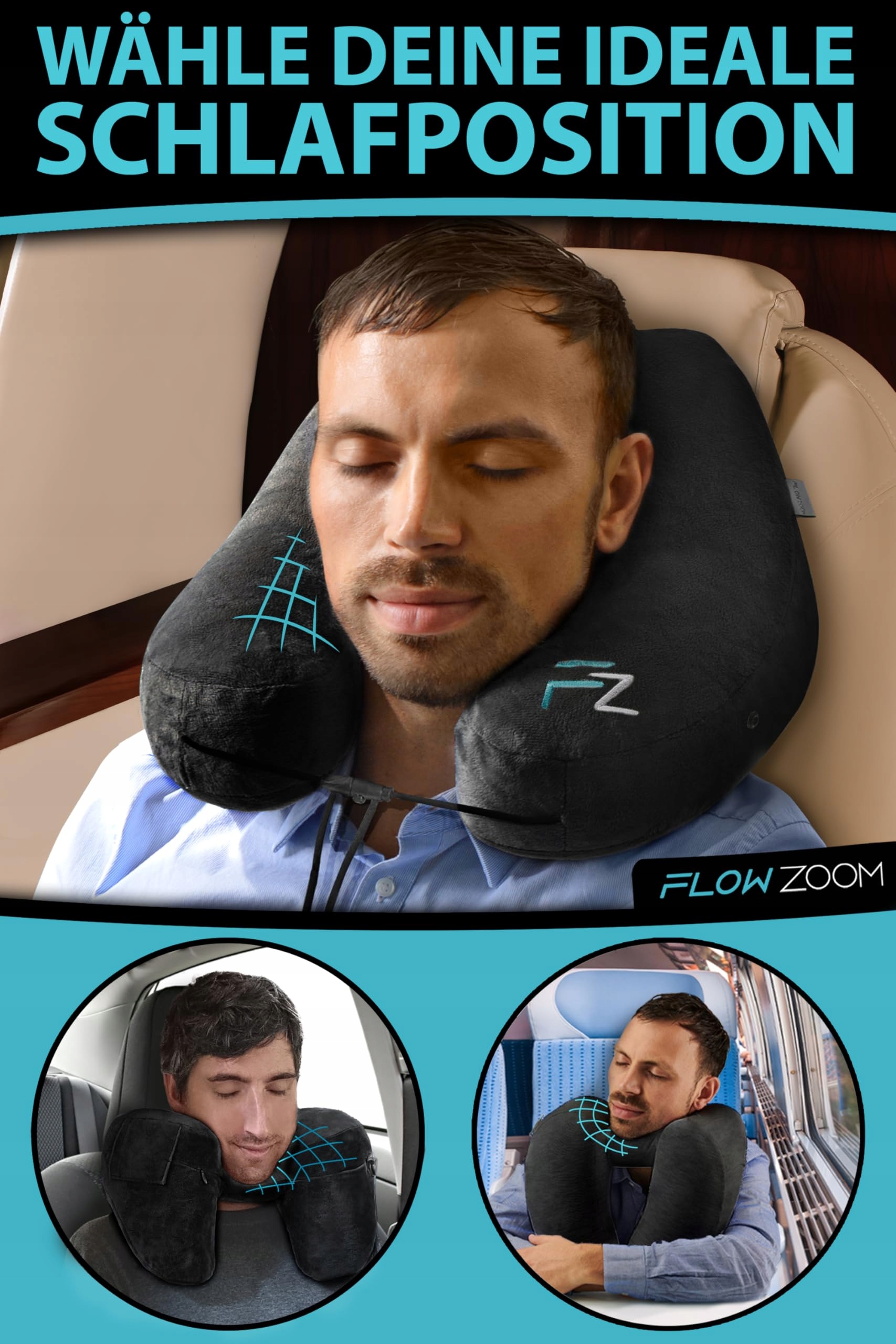 FLOWZOOM PODUSZKA ERGONOMICZNA NADMUCHIWANA NA SZYJĘ PODRÓŻNA — miniatura 3