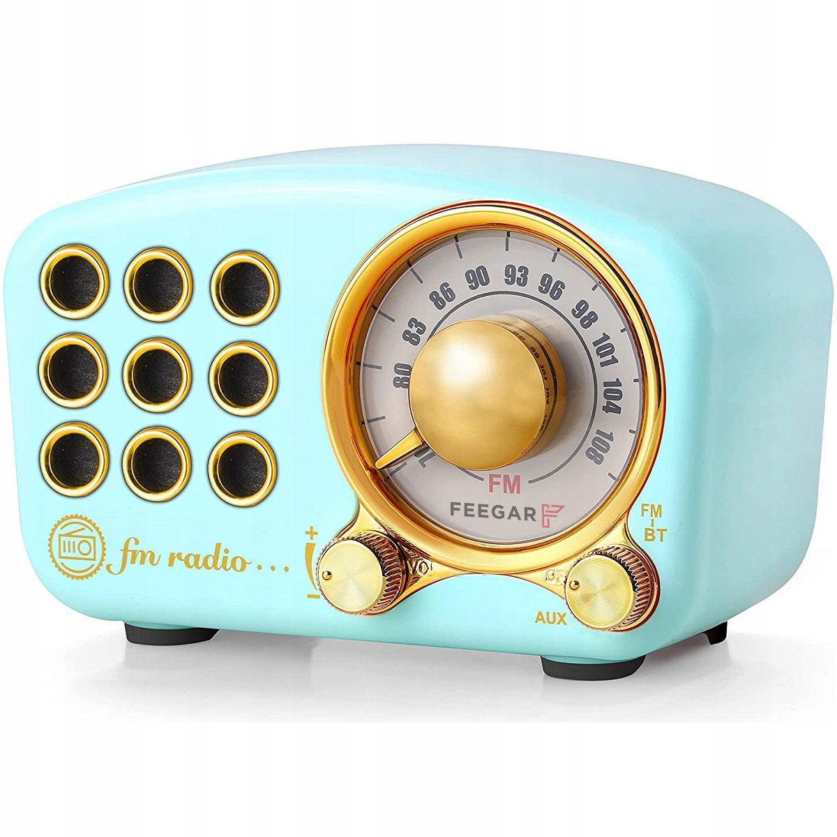 Kuchyňské rádio Fm Feegar Retro Blue Přenosné síťové Bluetooth 10h Sd Aux