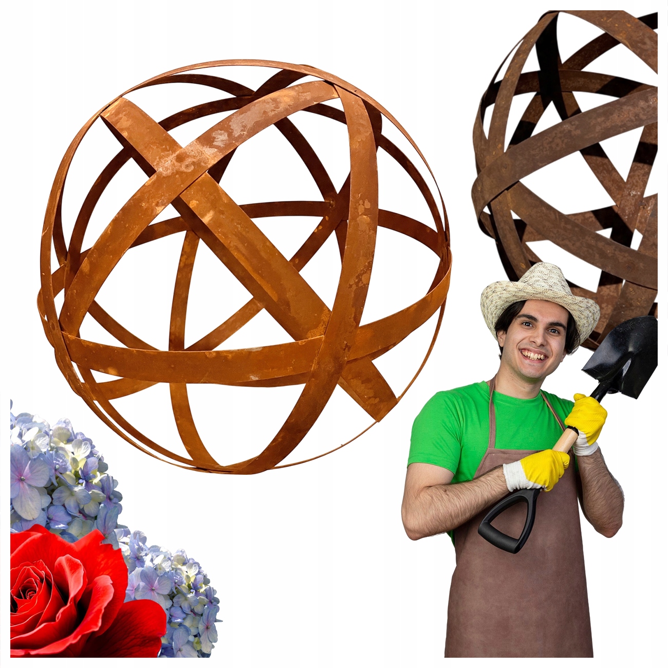 Dekoracja ogrodowa Kula rustykalna 50cm metalowa osłonka rzeźba figurka