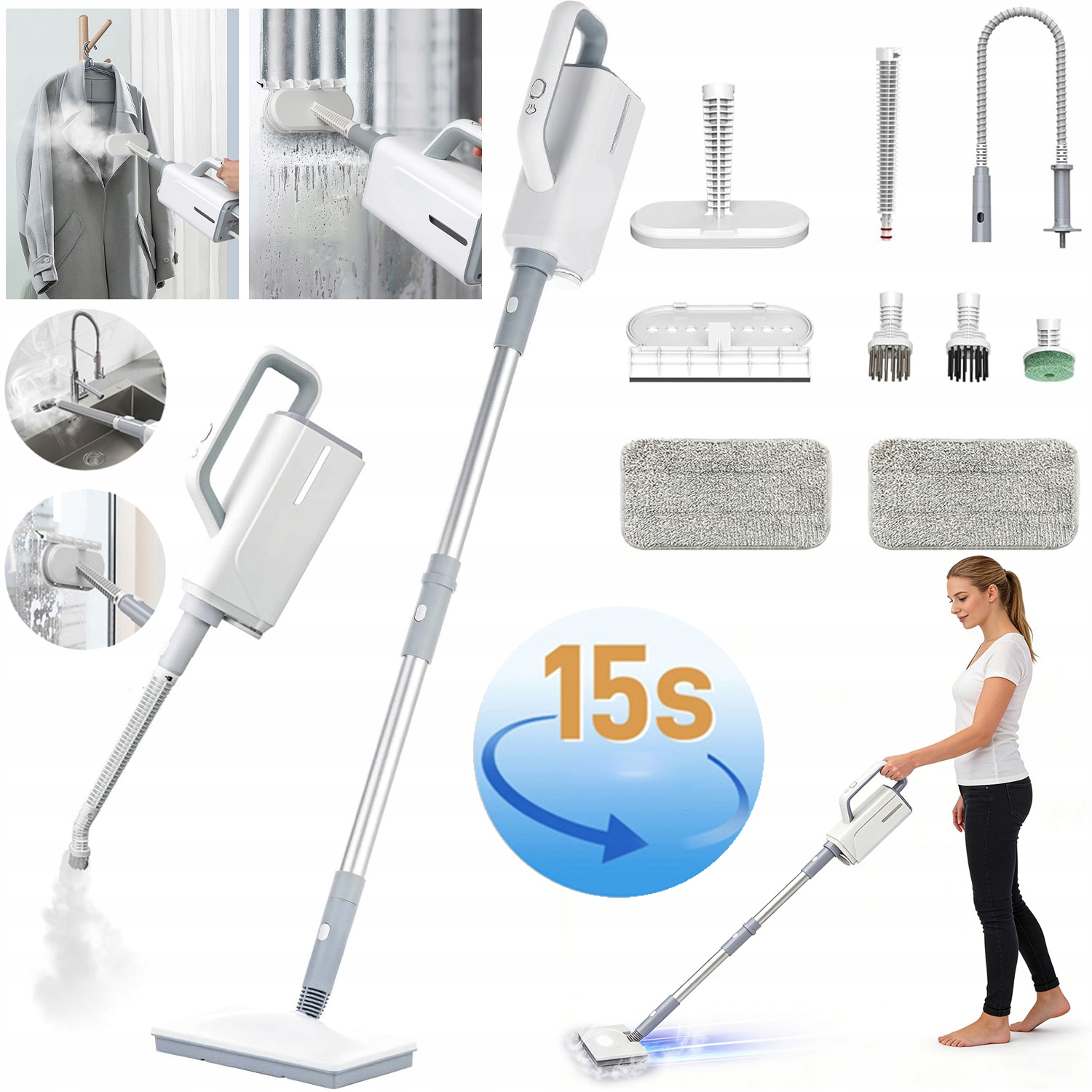 Parný Mop Parný Čistič 6V1 1500W Nádržka Na Vodu 350ML 2 Režimy Prevádzky Pary