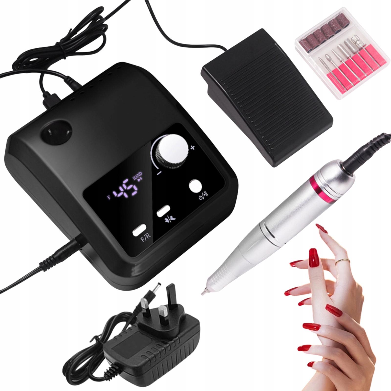 Bruska Na Nehty 45000RPM Profesionální Sada Na Manikúru 5V1 Černá