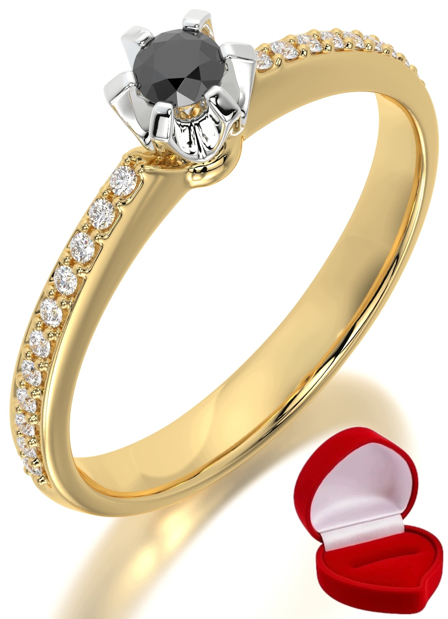 Zlatý Prstýnek 585 14k Černý Briliant 0,09 ct R27