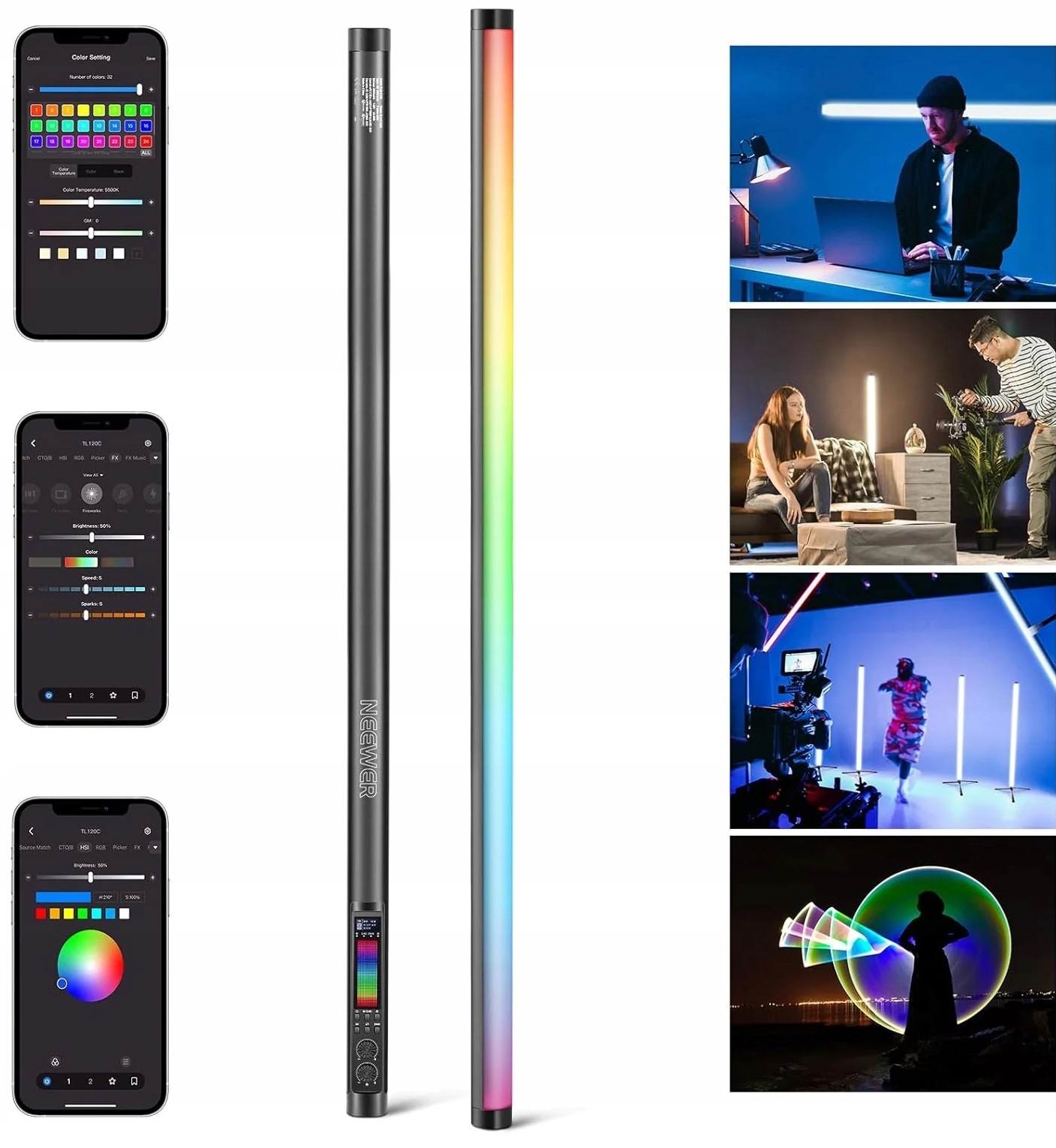 Lampa Tuba Led světelná lišta Rgb 127 cm DMX Stick 42W App Neewer TL120C