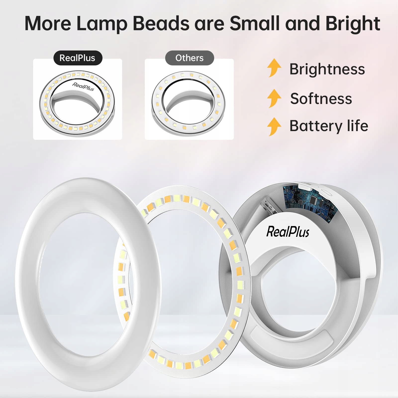 REALPLUS Lampa Selfie LED Do Telefonu Z Klipsem Regulowana Jasność — miniatura 5