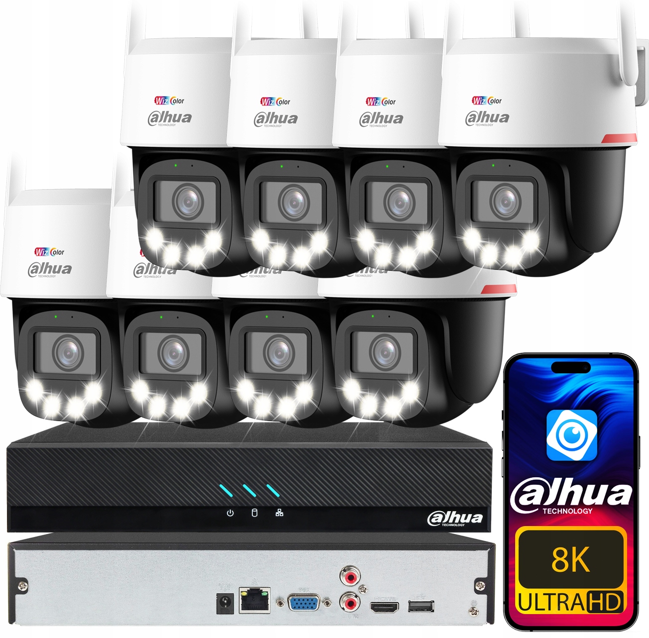Sada Ip monitorovania Dahua 8MPx Wizcolor 8 rotačných Kamer WiFi Audio