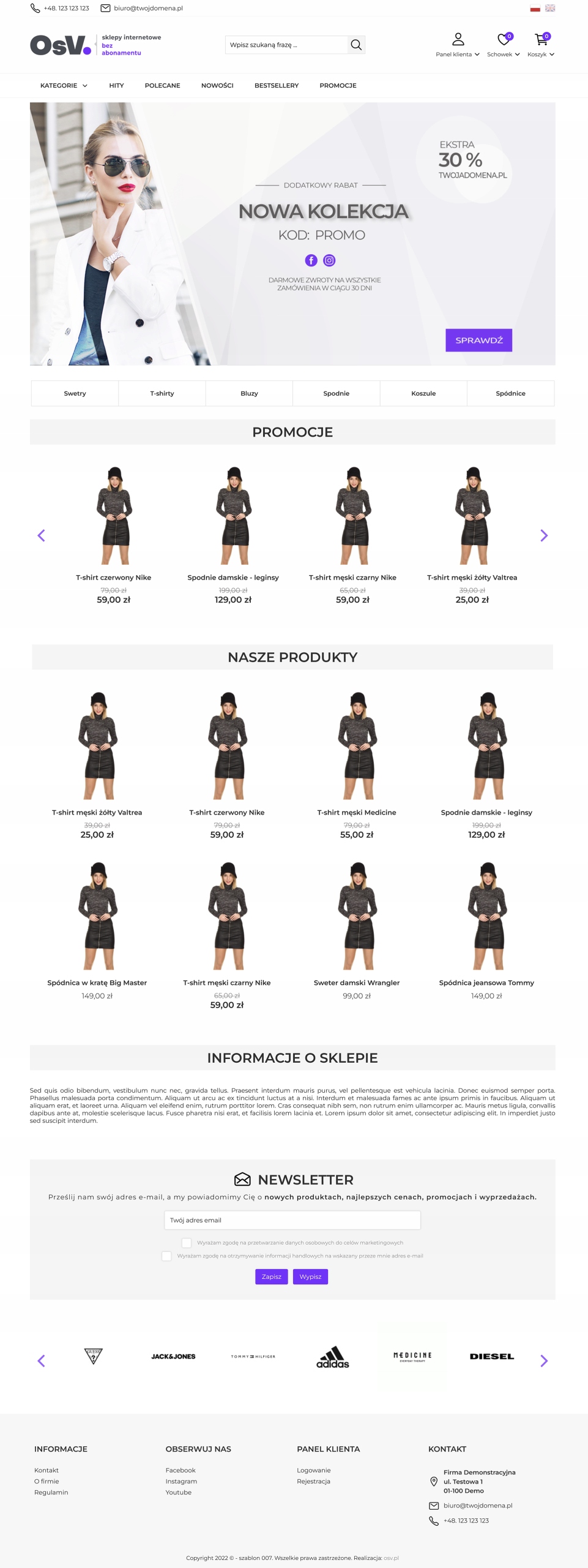 SKLEP INTERNETOWY 007 na gotowo + DOMENA + SSL + SERWER + REGULAMIN Nazwa Sklep Internetowy 007 NA GOTOWO