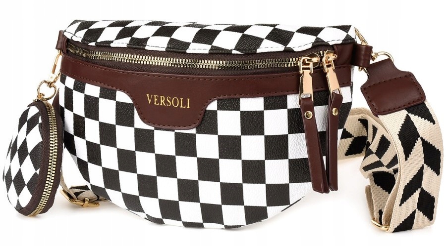 TOREBKA TORBA ELEGANCKA MAŁA WYGODNA DAMSKA SASZETKA NERKA LISTONOSZKA KOLO Wzór dominujący kratka