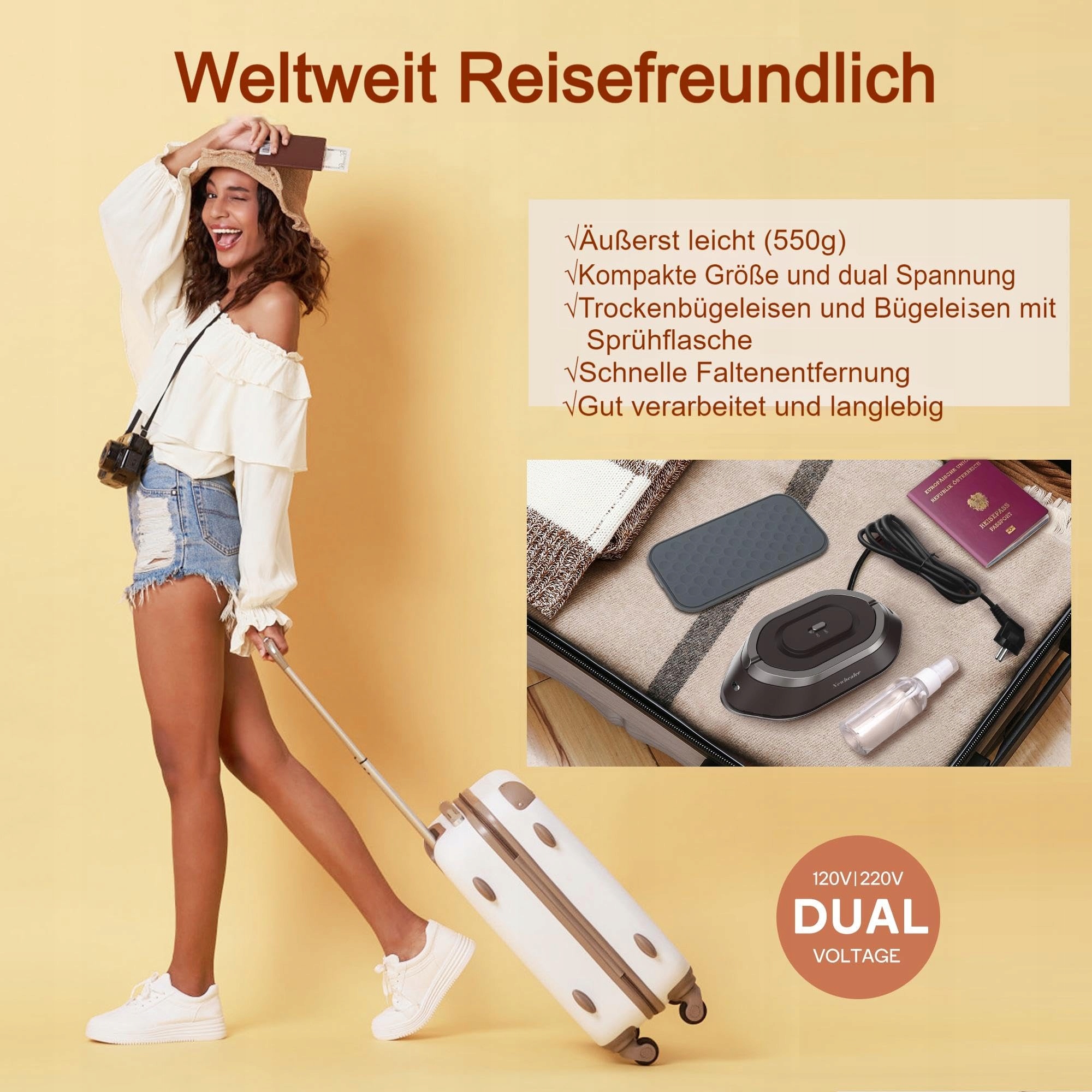 NEWBEALER Mini Żelazko Podróżne Dwunapięciowe 220V/120V Ceramiczne — miniatura 2