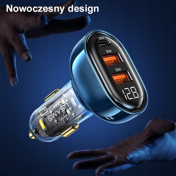 USAMS Ład. sam. 2xUSB+1xUSB-C 80W Fast Charge + kabel USB-C - USB-C BXLACC Waga produktu z opakowaniem jednostkowym 0.15 kg