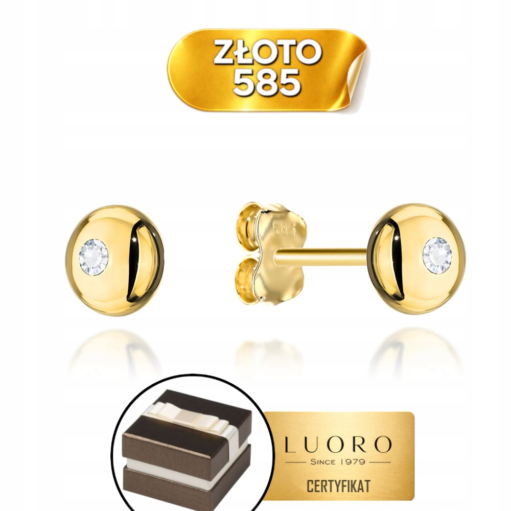 Náušnice Zlaté 585 14K Kolečka Se Zirkonem 7 MM Tyčinka Elegantní Krabička