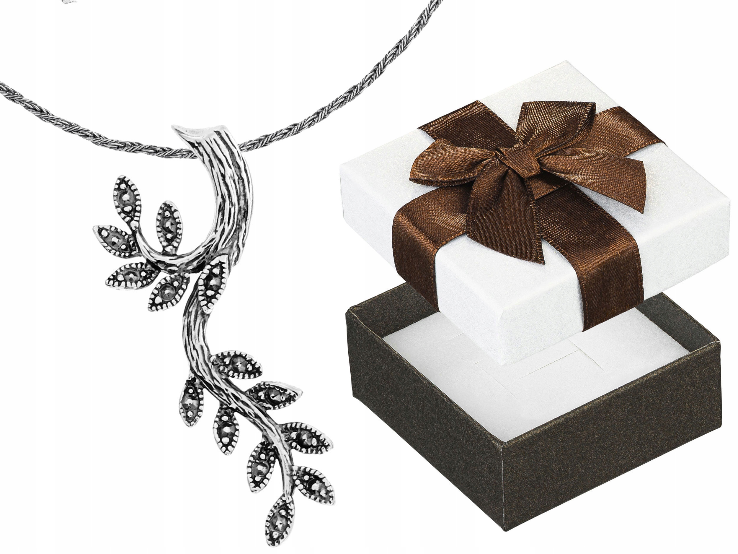 Velký Stříbrný Oxidovaný Dámský Náhrdelník Větvička Listy Krátký Choker 32 cm