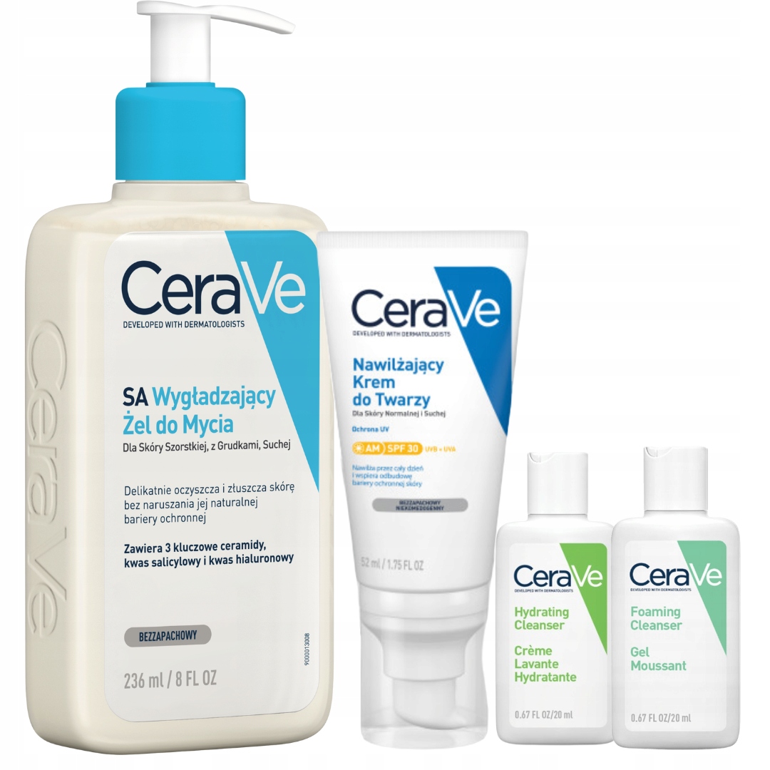 CeraVe Zestaw Żel Wygładzający 236ml Krem Nawilżający do Twarzy Spf 30 52ml