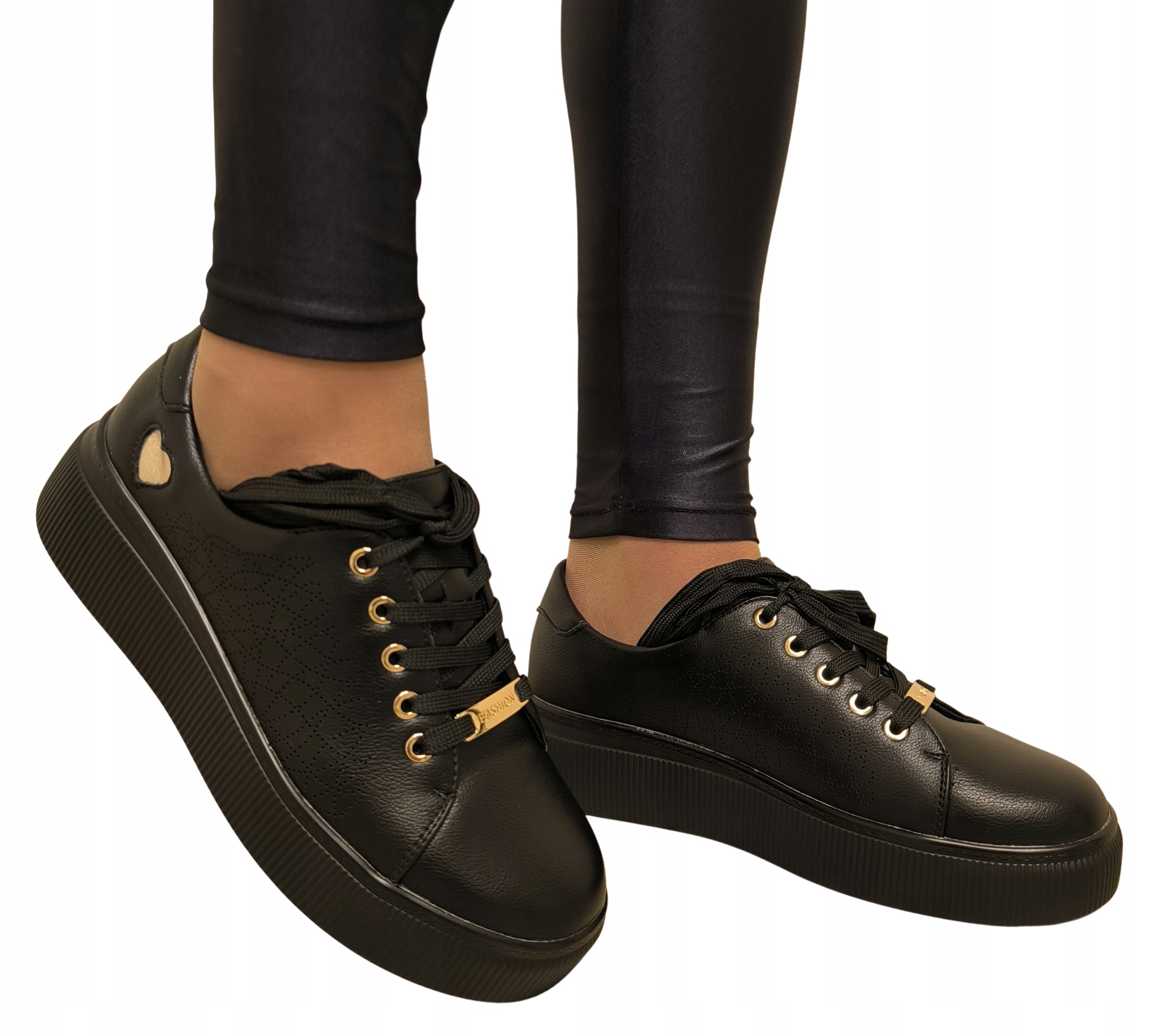 Czarne Sneakersy Półbuty Damskie "super Comfort" Wkładka Skóra Naturalna