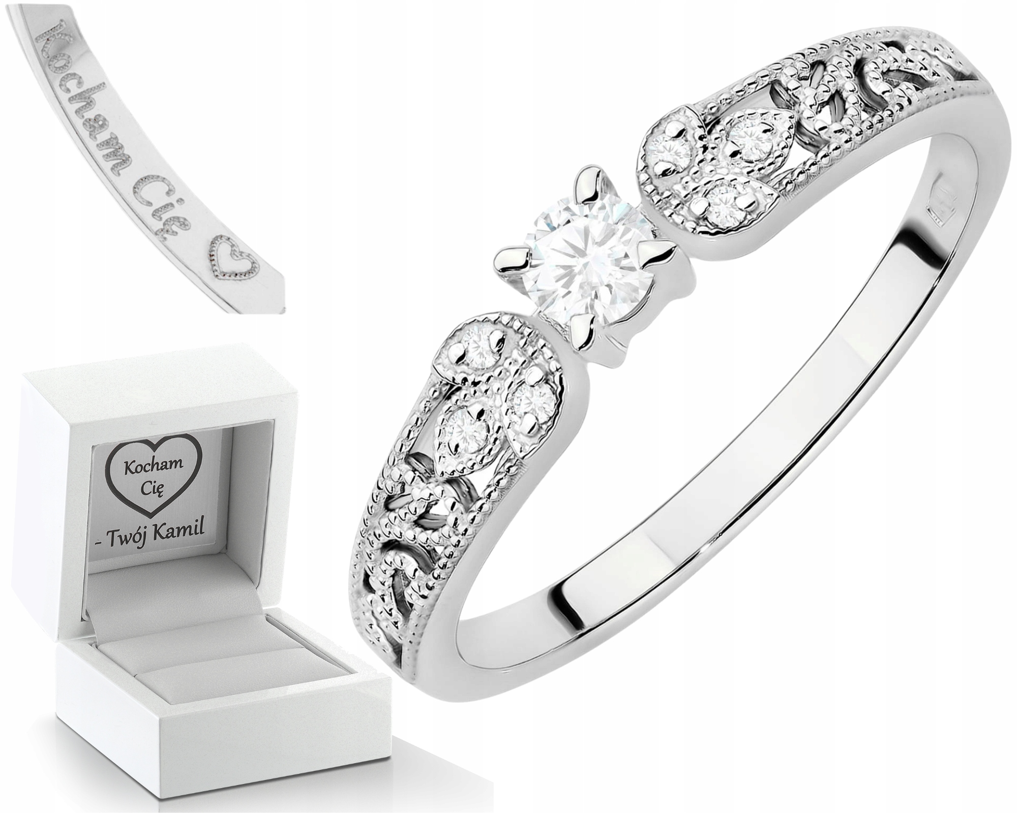 Bílé Zlato Prstýnek Diamanty Lab Jako Dárek Drť 585 14K